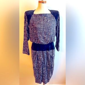 Vintage 1990s St. Gillian Kay Unger Silk & Suede Blouson Dress 10 Black & Cream